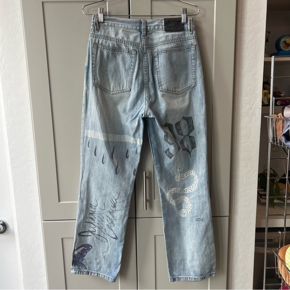 Unif Custon Hand Painted Reworked Straight Leg Acid Washed Jeans 27 Small Doodle - Picture 7 of 13